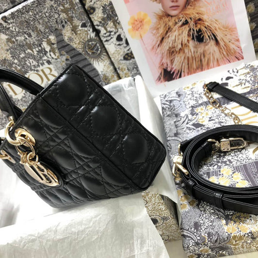 Dior Black Leather Lady D-Joy Medium Bag