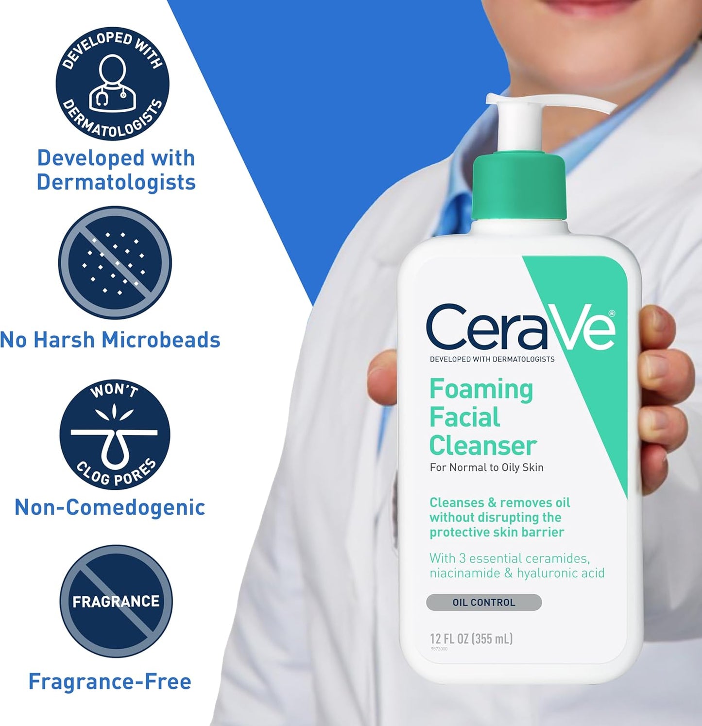 CeraVe Foaming Facial Cleanser for Makeup Remover and Daily Face Wash 473ml