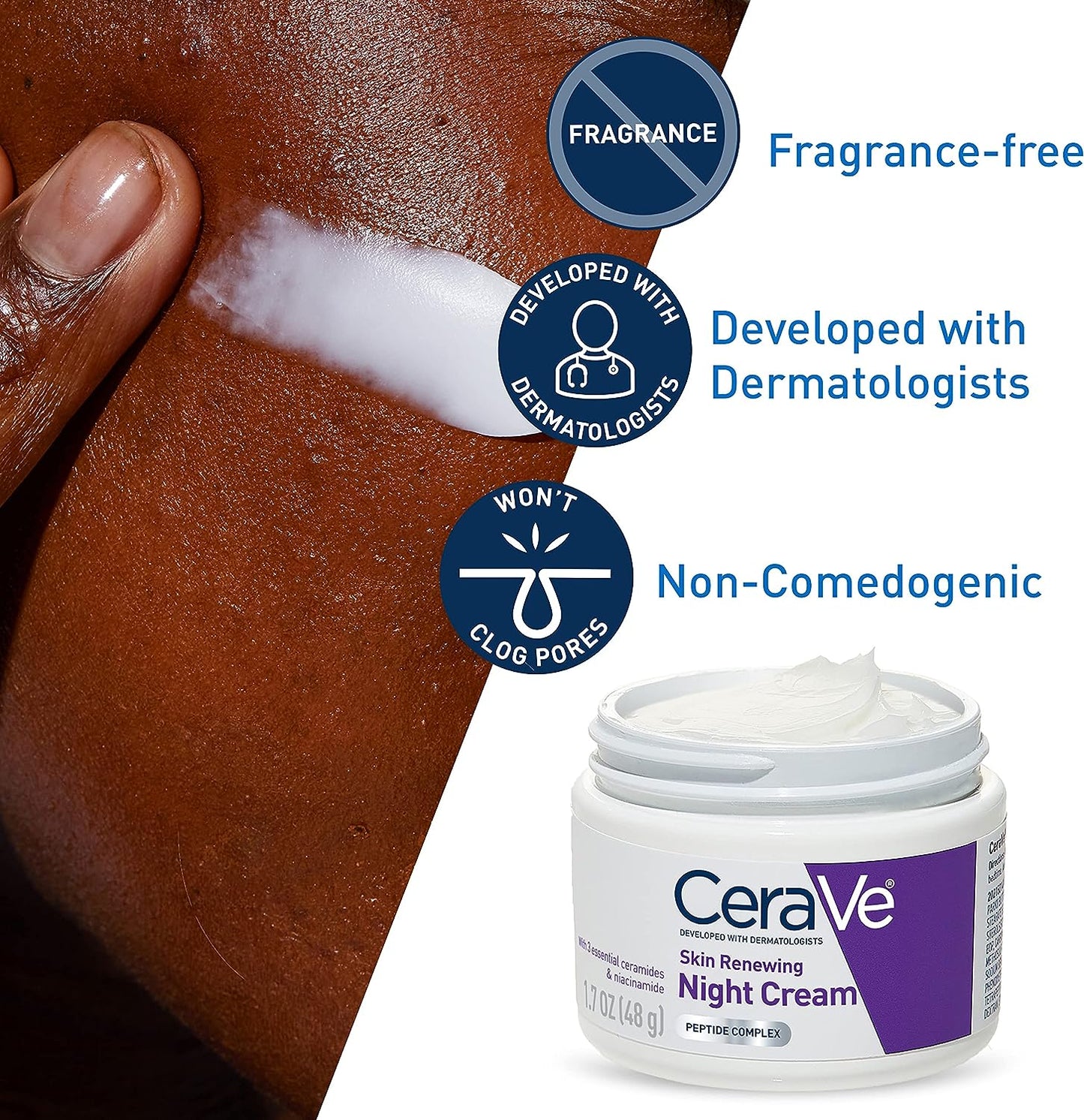CeraVe Skin Renewing Night Cream Niacinamide, Peptide Complex, and Hyaluronic Acid Moisturizer