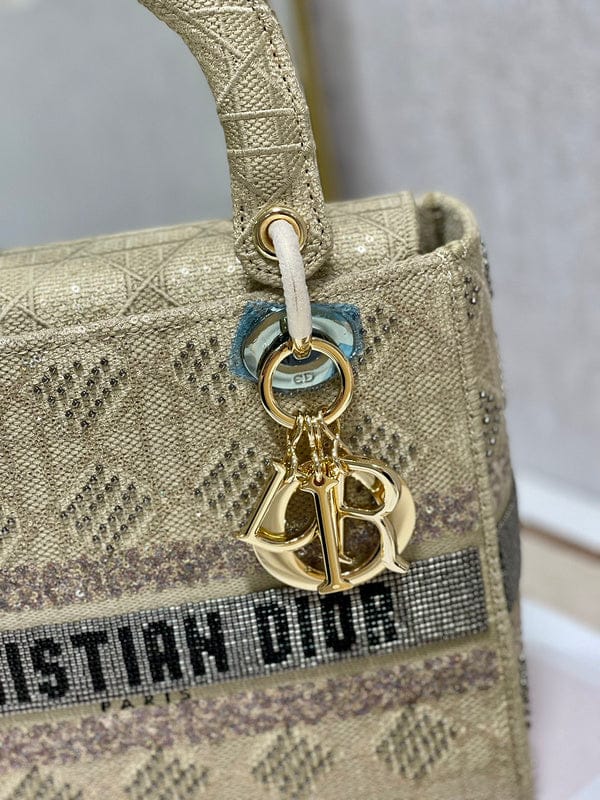 Christian Dior Lady D-Lite Medium Bag in Gold Embroidered Canvas