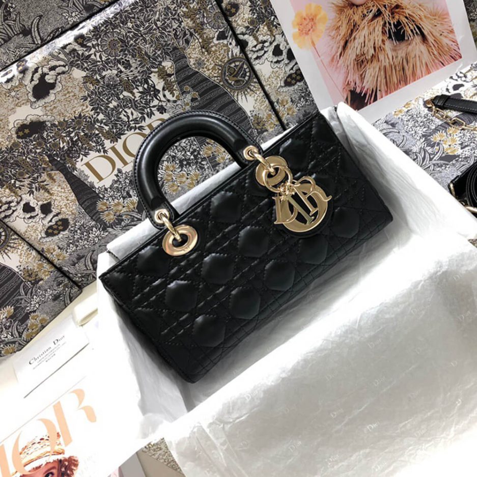 Dior Black Leather Lady D-Joy Medium Bag