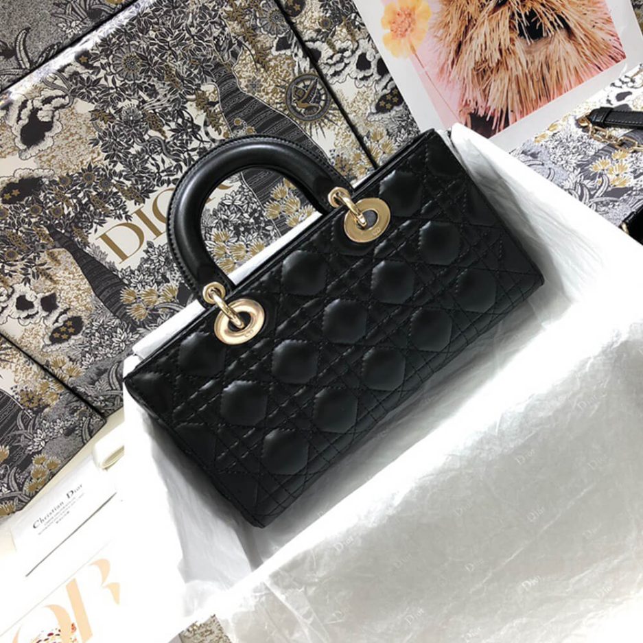 Dior Black Leather Lady D-Joy Medium Bag