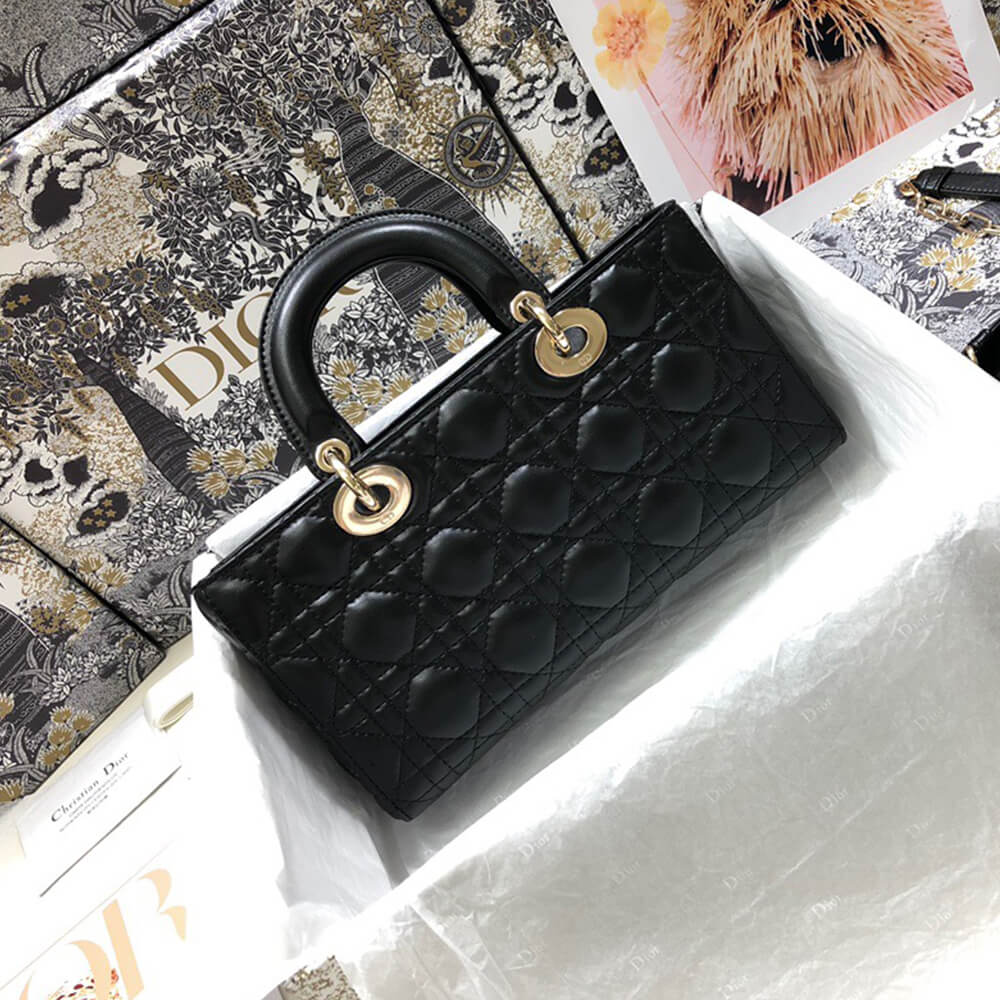 Dior Black Leather Lady D-Joy Medium Bag