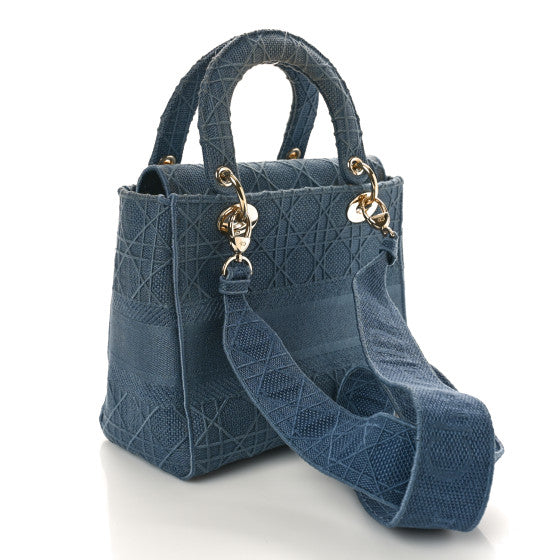 Christian Dior - Canvas Embroidered Cannage Medium Lady D-Lite Denim Blue