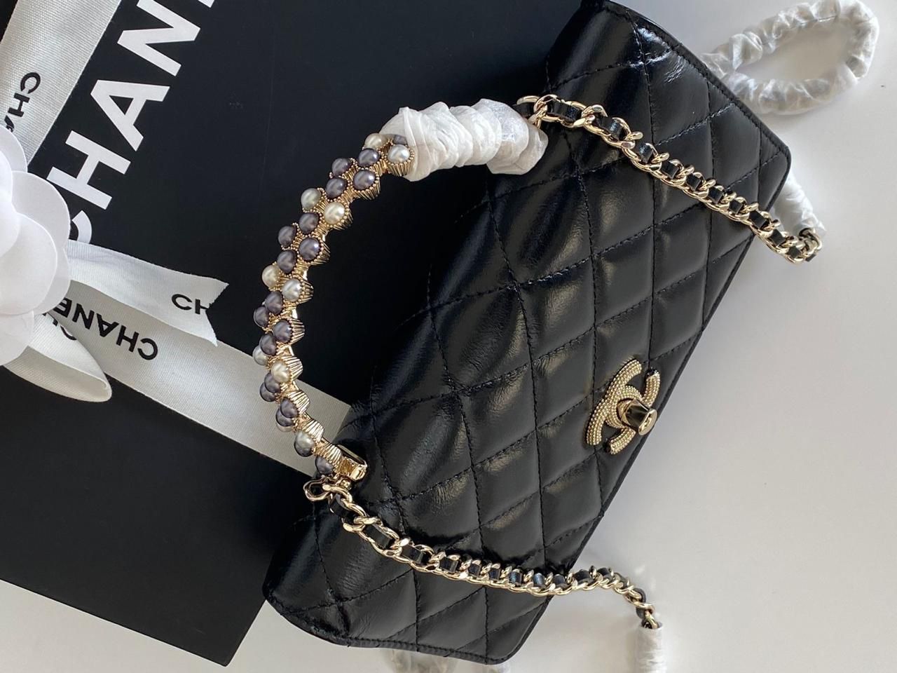 Chanel Black Quilted Leather Mini Metal Top Handle Bag
