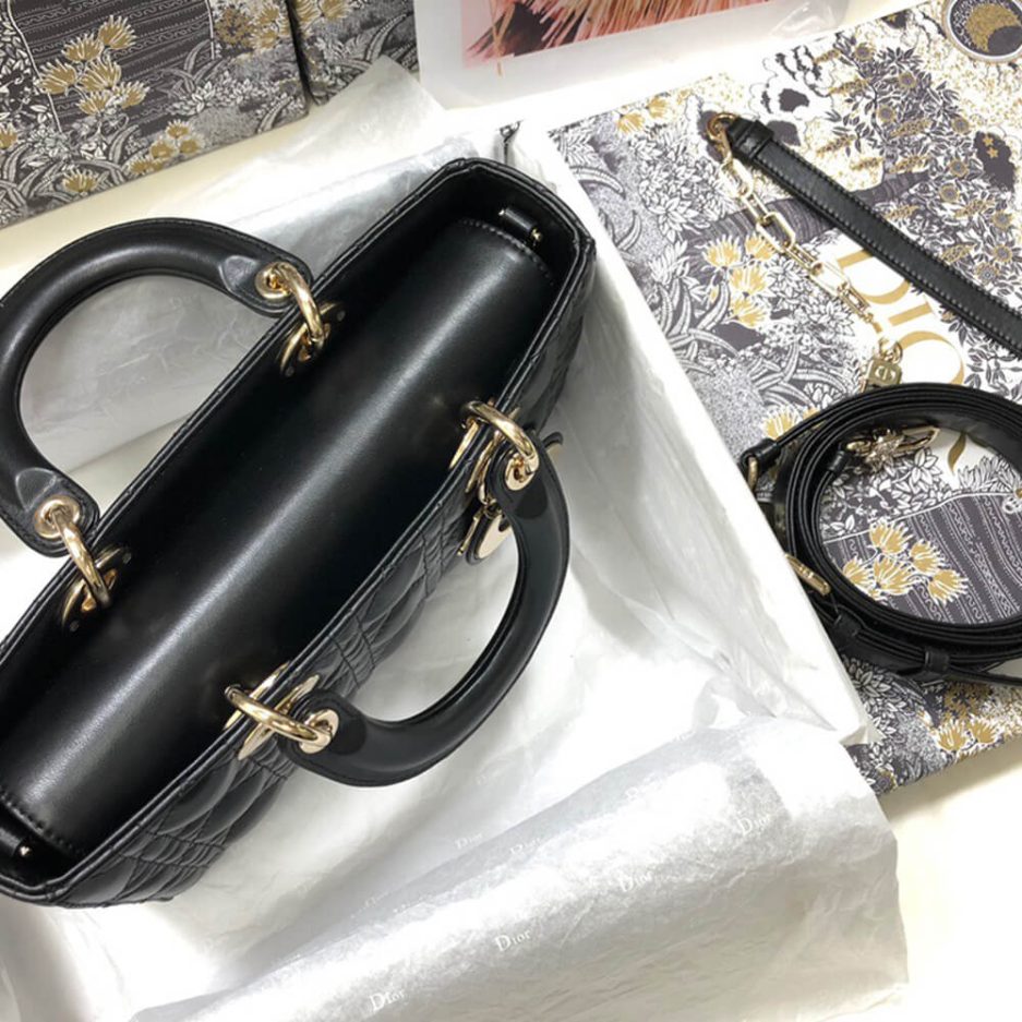 Dior Black Leather Lady D-Joy Medium Bag