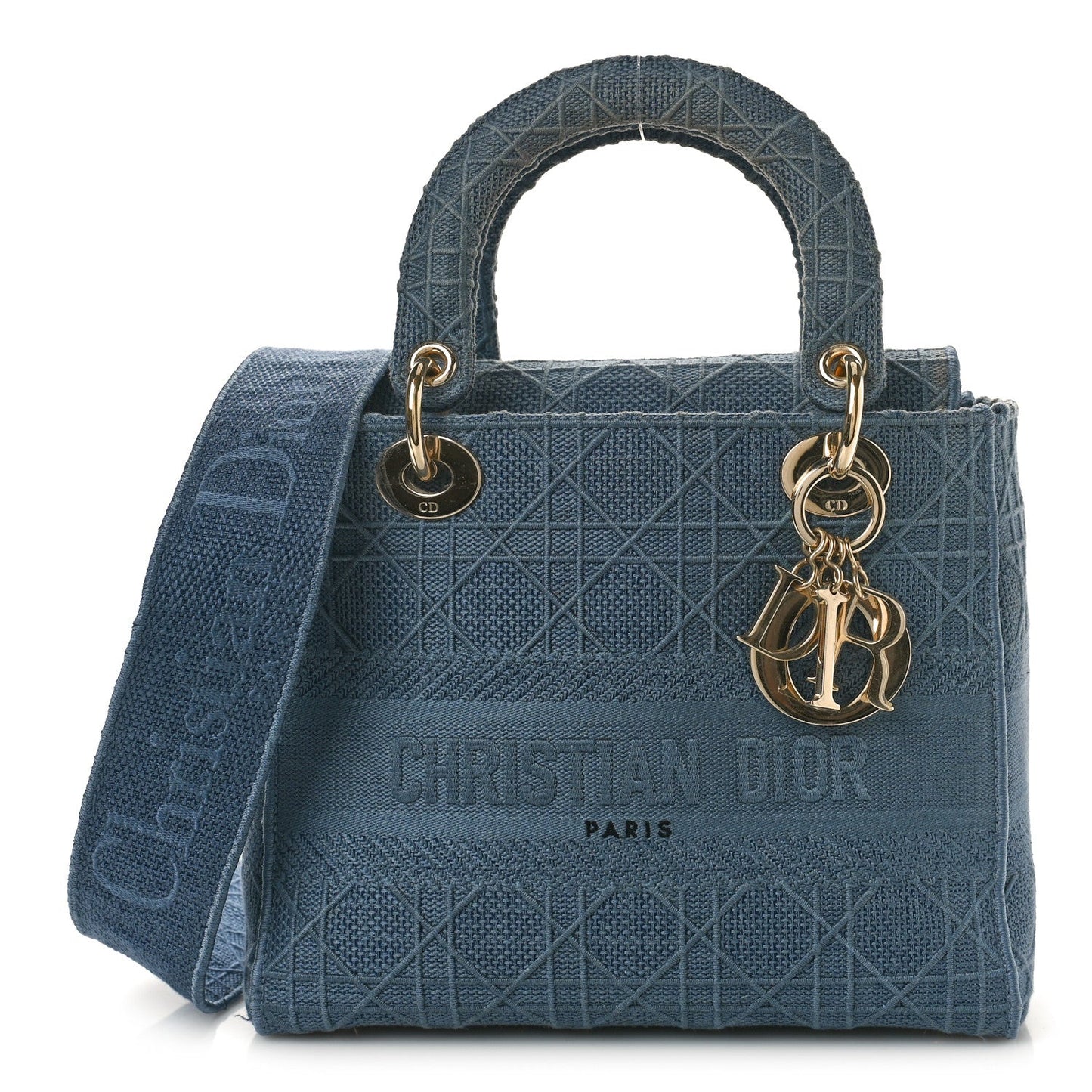 Christian Dior - Canvas Embroidered Cannage Medium Lady D-Lite Denim Blue
