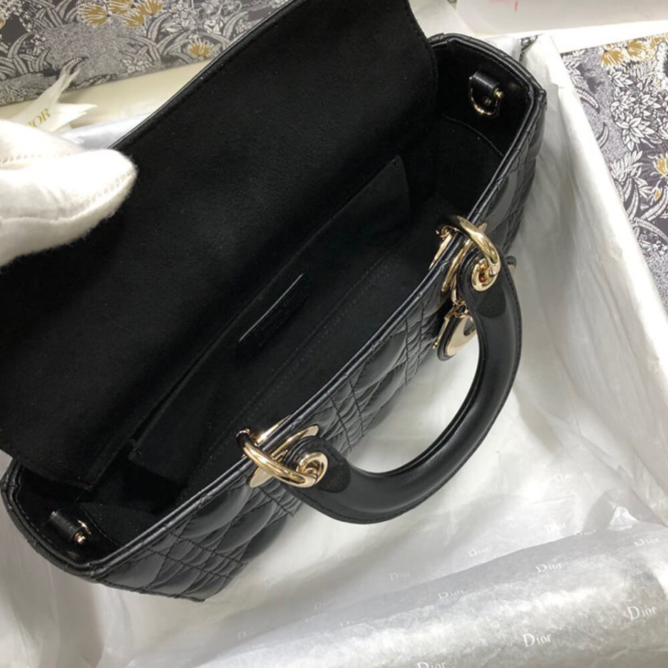 Dior Black Leather Lady D-Joy Medium Bag