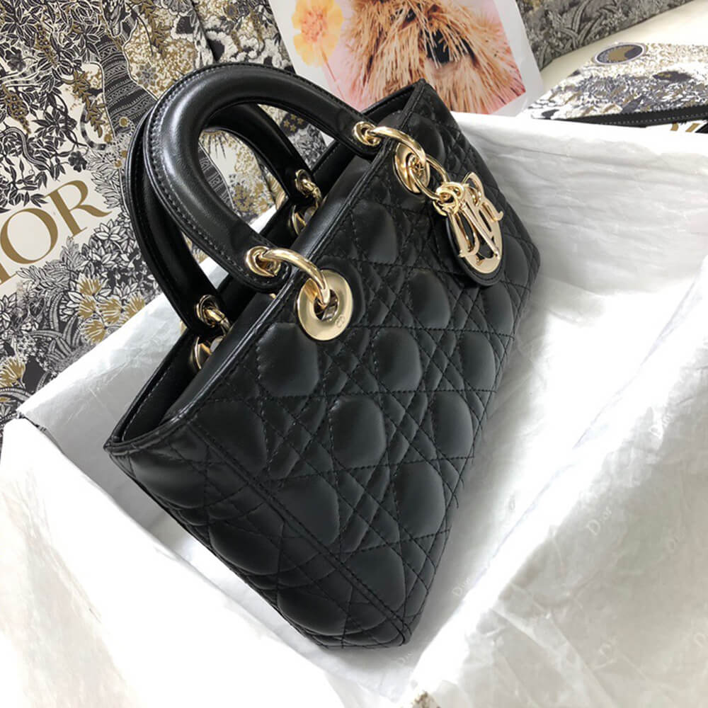 Dior Black Leather Lady D-Joy Medium Bag
