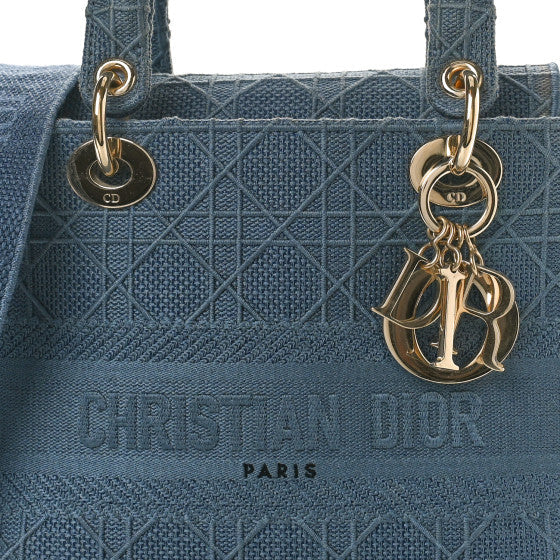 Christian Dior - Canvas Embroidered Cannage Medium Lady D-Lite Denim Blue