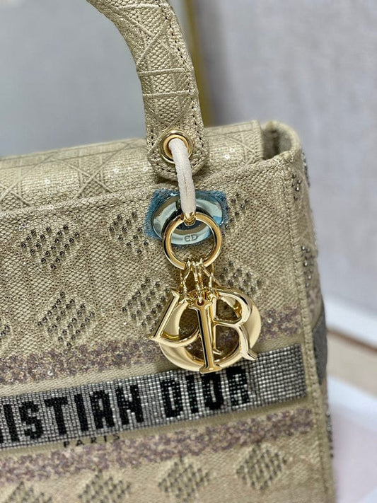 Christian Dior Lady D-Lite Medium Bag in Gold Embroidered Canvas