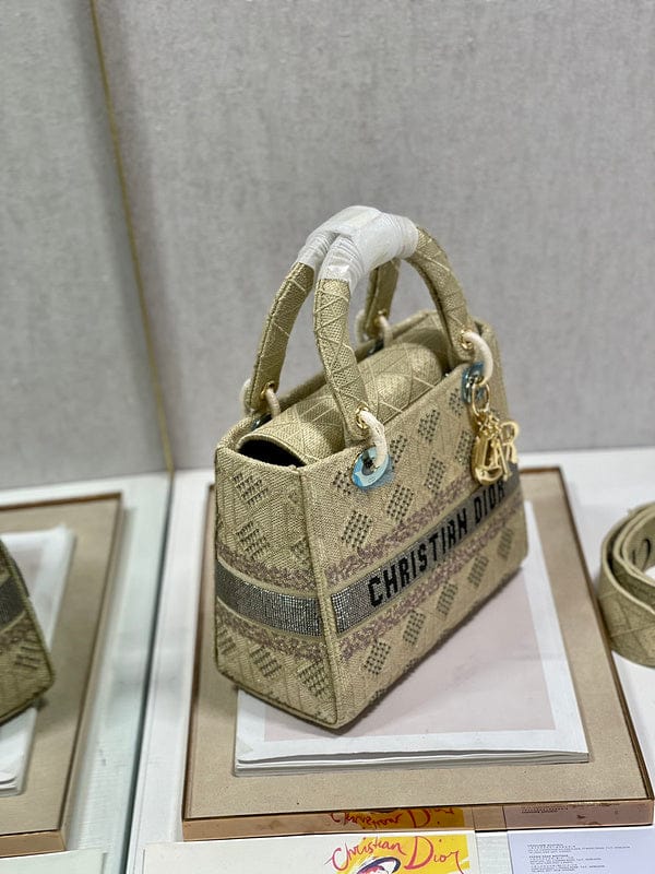 Christian Dior Lady D-Lite Medium Bag in Gold Embroidered Canvas