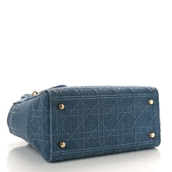 Christian Dior - Canvas Embroidered Cannage Medium Lady D-Lite Denim Blue