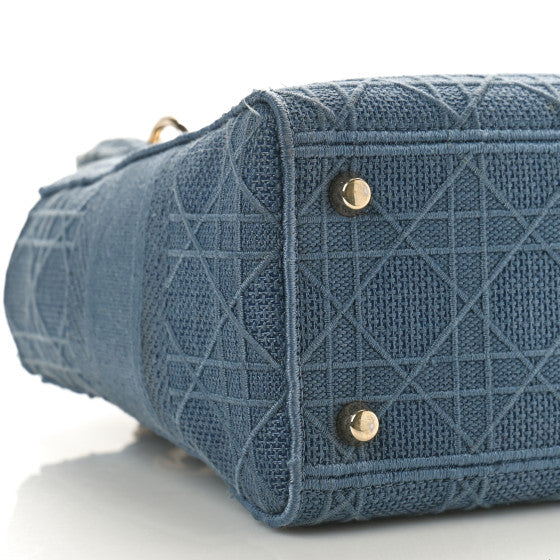 Christian Dior - Canvas Embroidered Cannage Medium Lady D-Lite Denim Blue